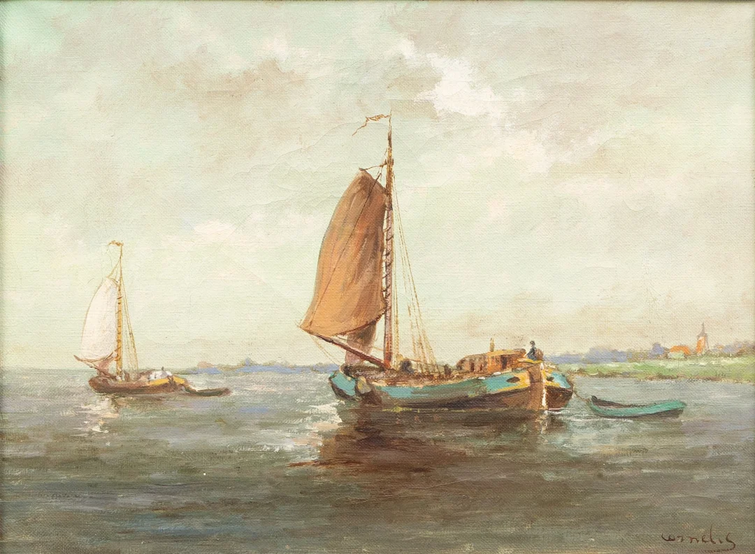 OIDENTIFIERAD KONSTNÄR. Marint motiv, olja på duk, otydligt signerad. — Paintings — Garpenhus Auktioner