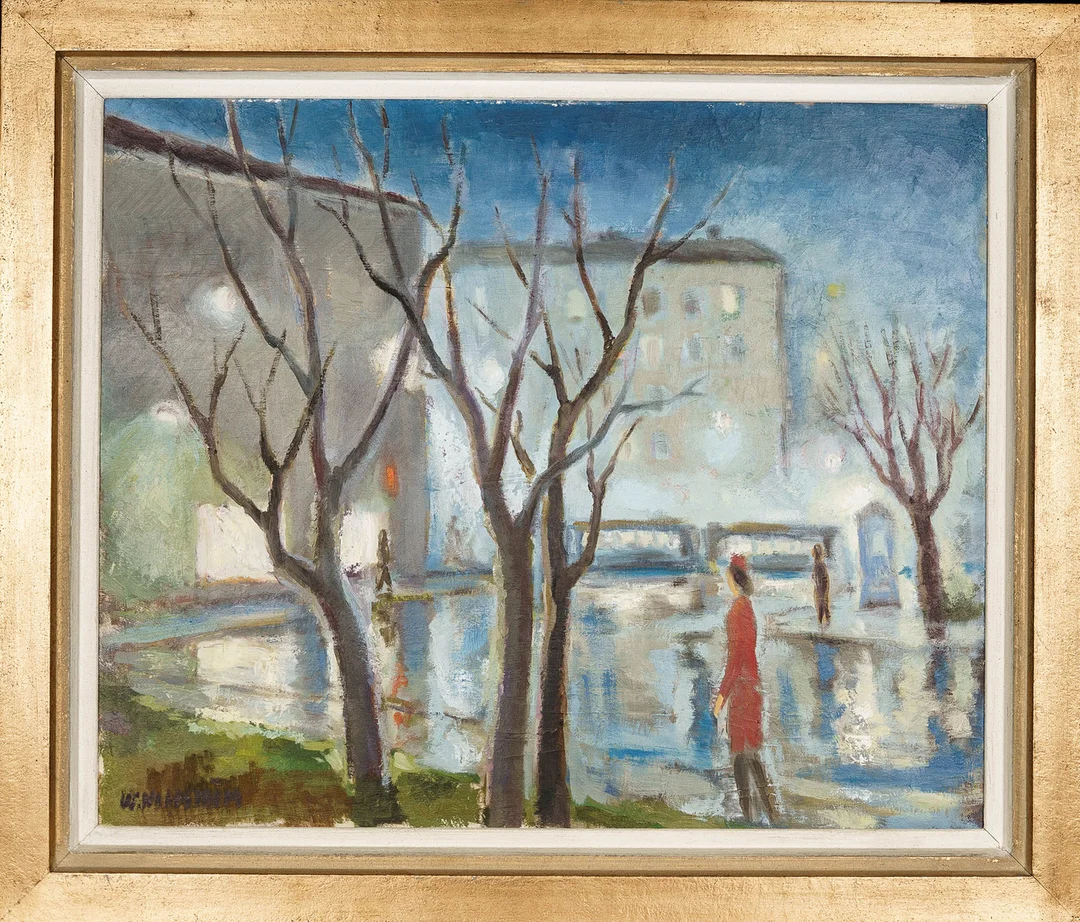 WALFRID NORDSTRÖM. Olja på pannå, Stadsmotiv, Signerad. — Paintings — Norrlands Auktionsverk