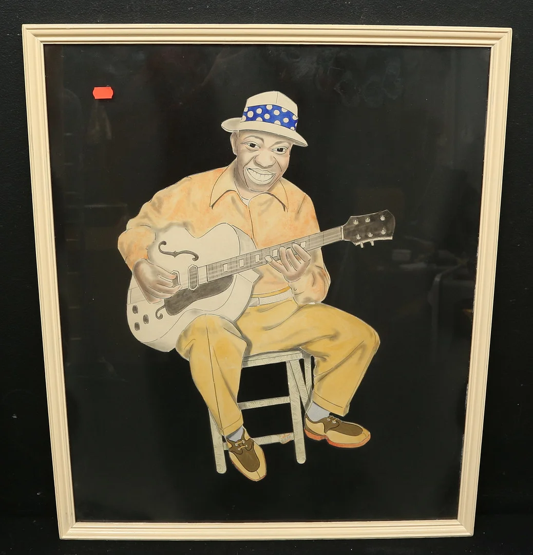 OIDENTIFIERAD KONSTNÄR. Kollage/blandteknik, troligen föreställande John Lee Hooker. — Other — Gomér & Andersson Linköping