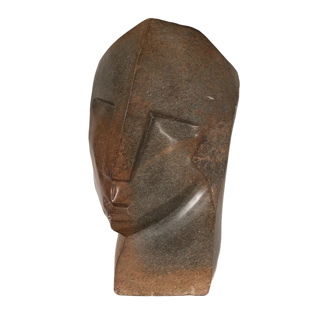 Victor Fire: Modern sculpture with bust made of natural stone — Paintings and sculptures/Sculptures — Lauritz