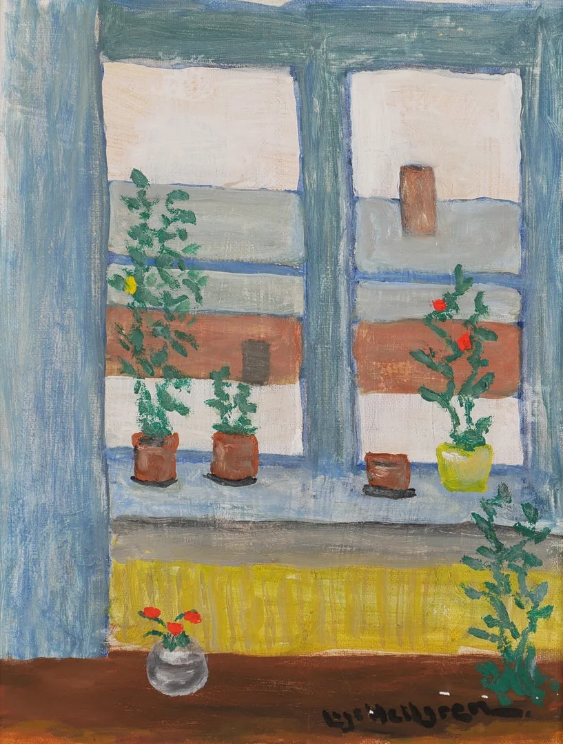 OIDENTIFIERAD KONSTNÄR. Fönsterstilleben, olja på duk, signerad. — Paintings — Auktionsfirma Kenneth Svensson i Kalmar