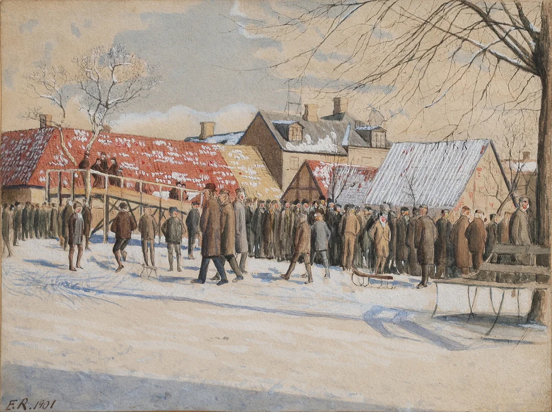 OIDENTIFIERAD KONSTNÄR. LUND, KATEDRALSKOLANS GÅRD, SIGNERAD ER OCH DATERAD 1901. — Paintings — Crafoord Auktioner Lund