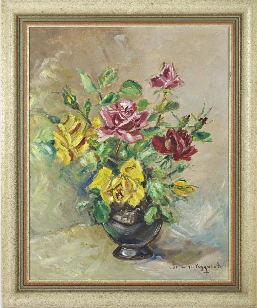 CARIN BRANDEL ENGQVIST. Olja på duk, blomsterstilleben, signerad. — Paintings — Höganäs Auktionsverk