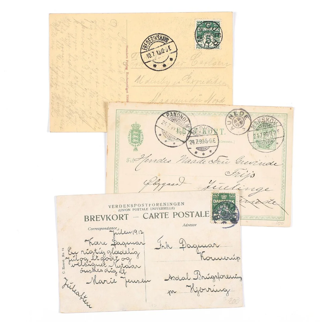 AUNEDE, GJERUM, BRØNDEN. 3 fine postcards with beautiful cancellations — Stamps, Covers & Postal History/Denmark/Stempler — Bruun Rasmussen