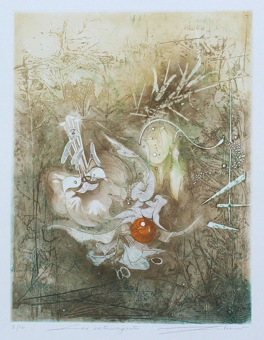 RENÉE LUBAROW. 'Les extravagantes', Farbradierung, Ed. 1/130, signiert. — Engravings & Prints — Stockholms Auktionsverk Düsseldorf/Neuss