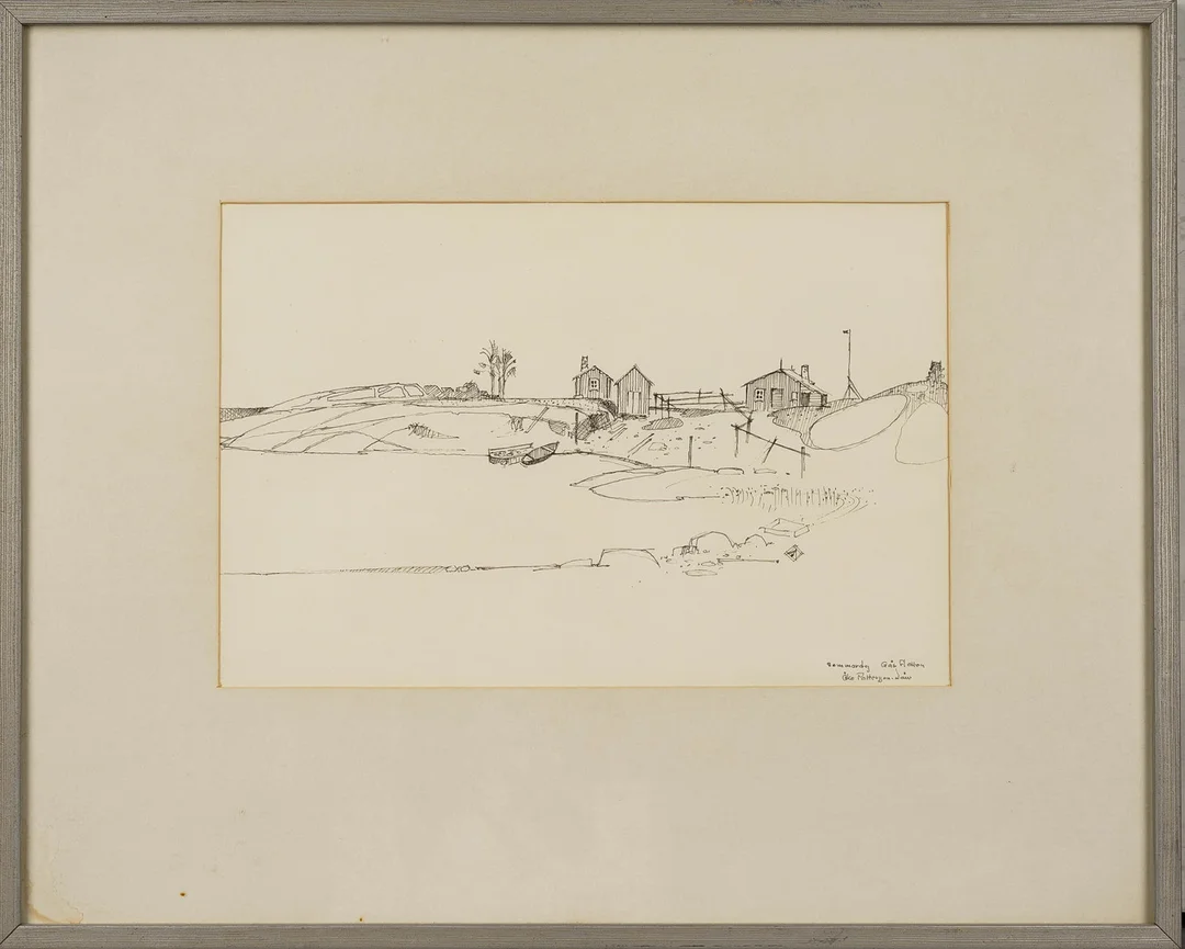 ÅKE PETTERSSON-NÅW. Tusch på papper, "Sommardag Gåsflotten", Signerad. — Drawings — Norrlands Auktionsverk