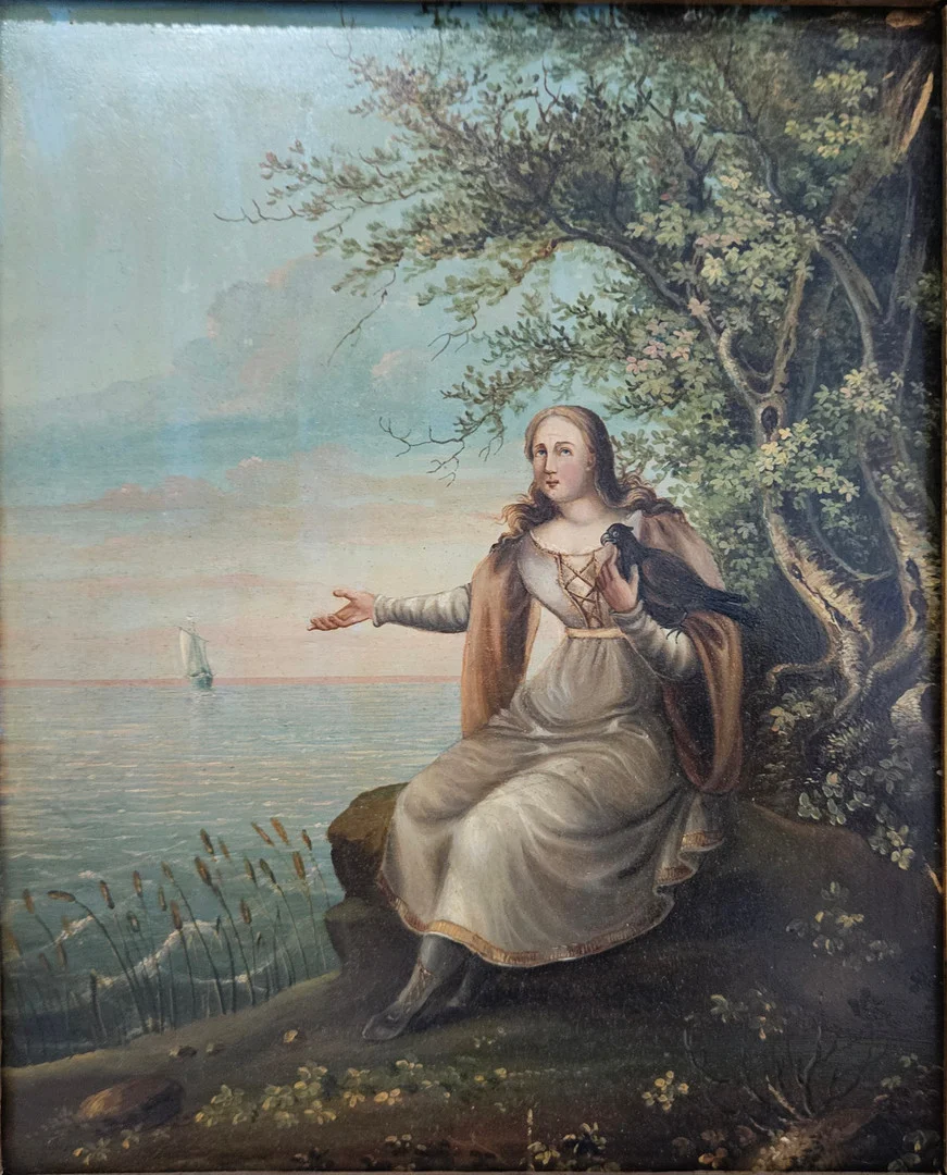OKÄND KONSTNÄR. Kvinna med fågel. Olja på plåt, 1800-tal, osignerad. — Paintings — Auktionshuset Thörner & Ek