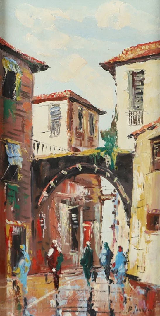BERNT JOHNSON. Sydländskt motiv, olja på duk, signerad B. Johnson. — Paintings — Helsingborgs Auktionskammare