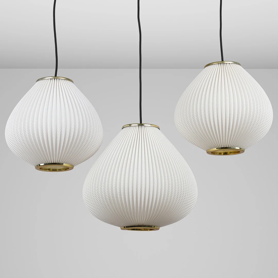 LARS EILER SCHIØLER. "Pearl Shade", tre loftslamper med skærme af hvid plastik, Hoyrup, Danmark, formgivet 1960, (3). — Ceiling lights — Palsgaard Kunstauktioner