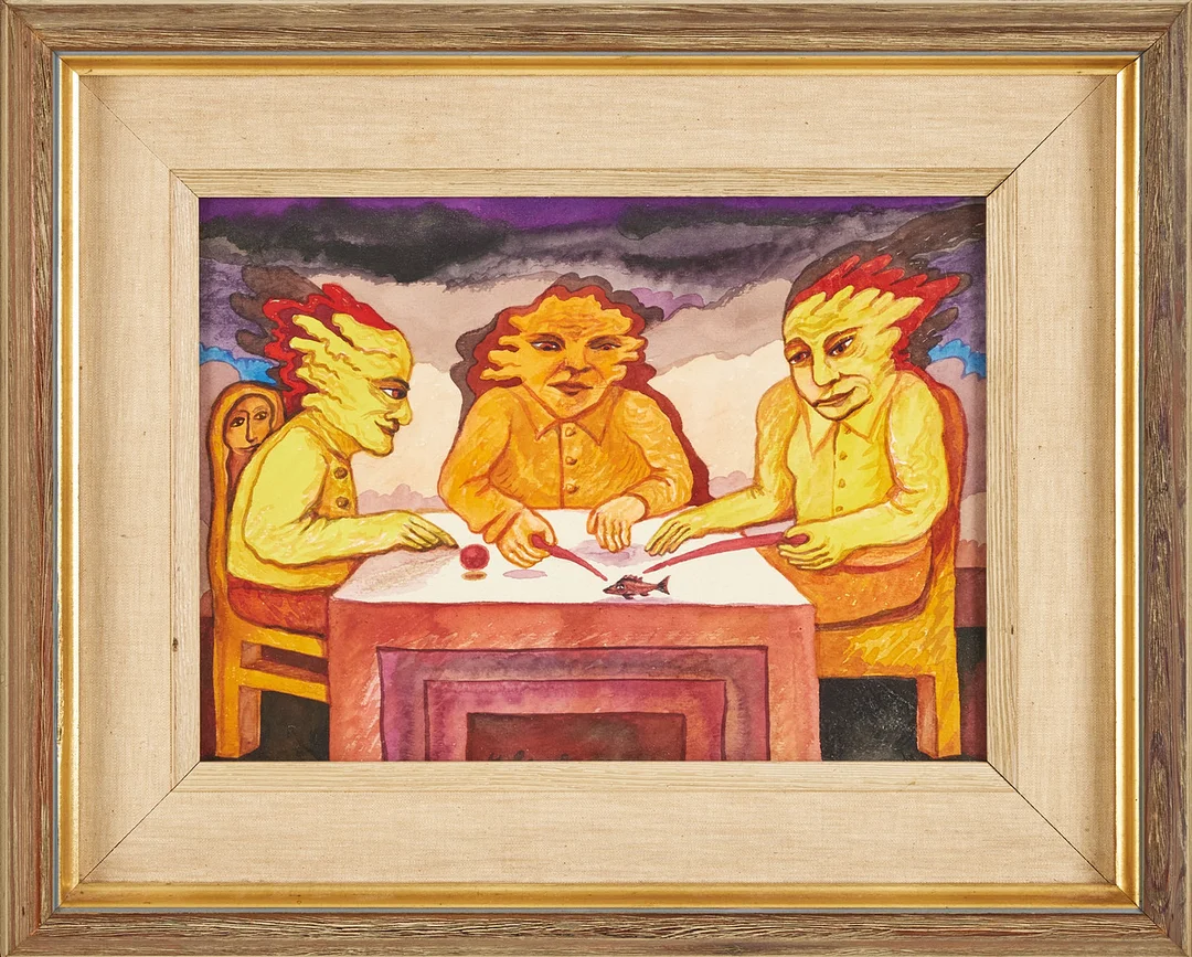 JÜRI ARRAK. figurscen, akvarell på papper, signerad och daterad 1992. — Paintings — Stockholms Auktionsverk Magasin 5