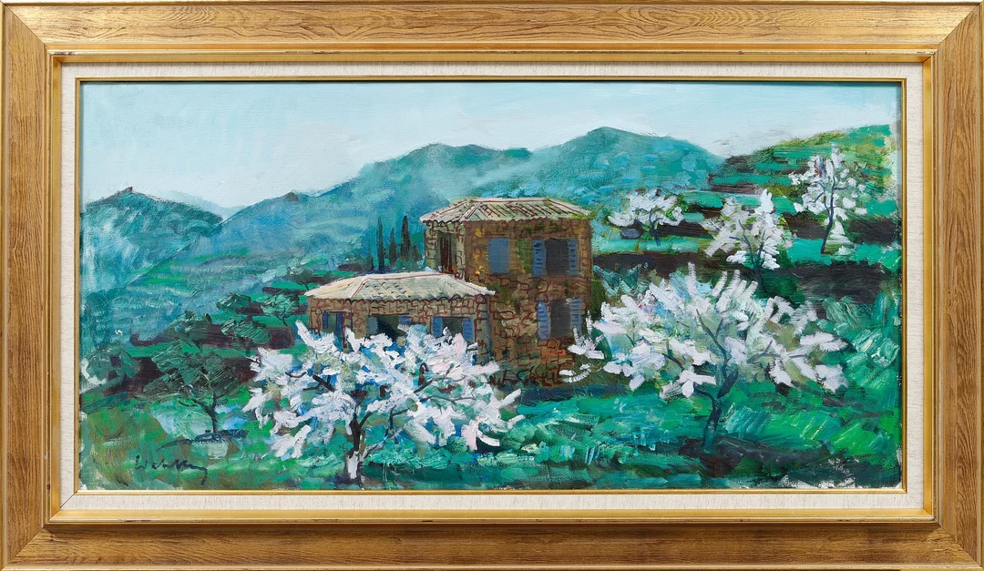 BERTIL WAHLBERG. Landskap med hus i förgrunden. Olja på duk, signerad. — Paintings — Göteborgs Auktionsverk