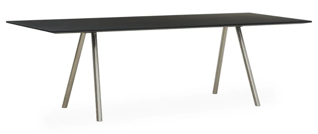 Dining table with angled steel legs. Black lacquered rubber top. Model AT04. Manufactured and marked by Vitra. H. 74 cm. L. 240 cm. W. 90 cm. — Modern Furniture — Bruun Rasmussen