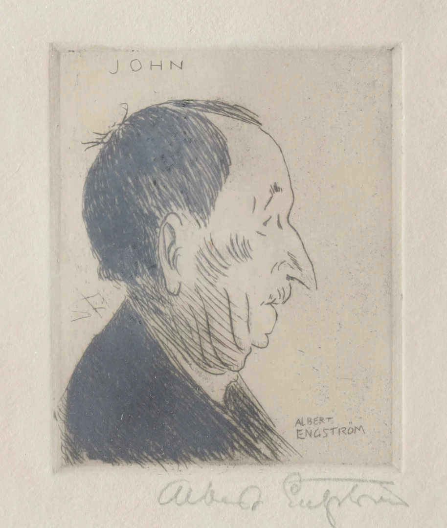 ALBERT ENGSTRÖM. Porträtt av John Mauritz Möllersvärd, etsning, signerad. — Engravings & Prints — Gomér & Andersson Nyköping