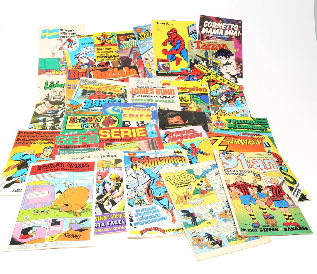 SERIETIDNINGAR i plastfickor, 1970-/80-tal. — Comics — Kalmar Auktionsverk