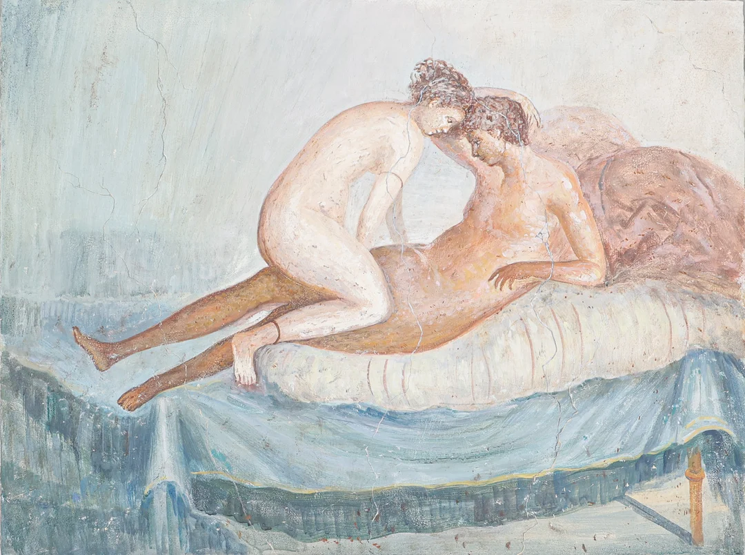 OKÄND KONSTNÄR. EROTISK MÅLNING, Pigmentfärg på marmor. — Paintings — Södermanlands Auktionsverk