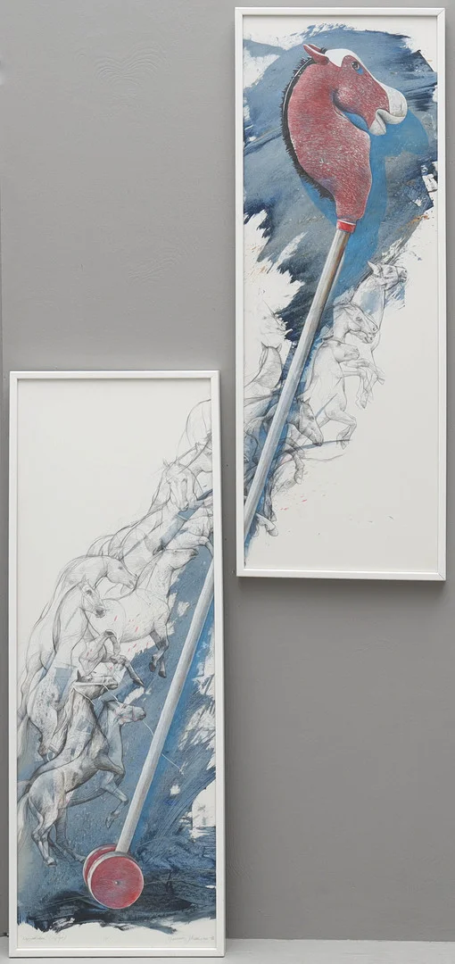JANERIC JOHANSSON. diptyk, "Käpphästen", signerad, daterad -86. — Engravings & Prints — Auktionsmagasinet Vänersborg