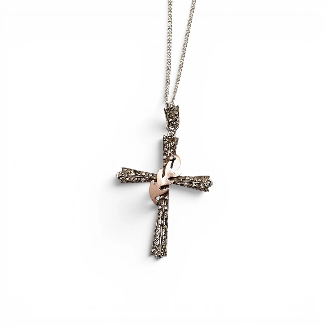 Silver and marcasites pendant cross. — Brooches & Pendants — Balclis