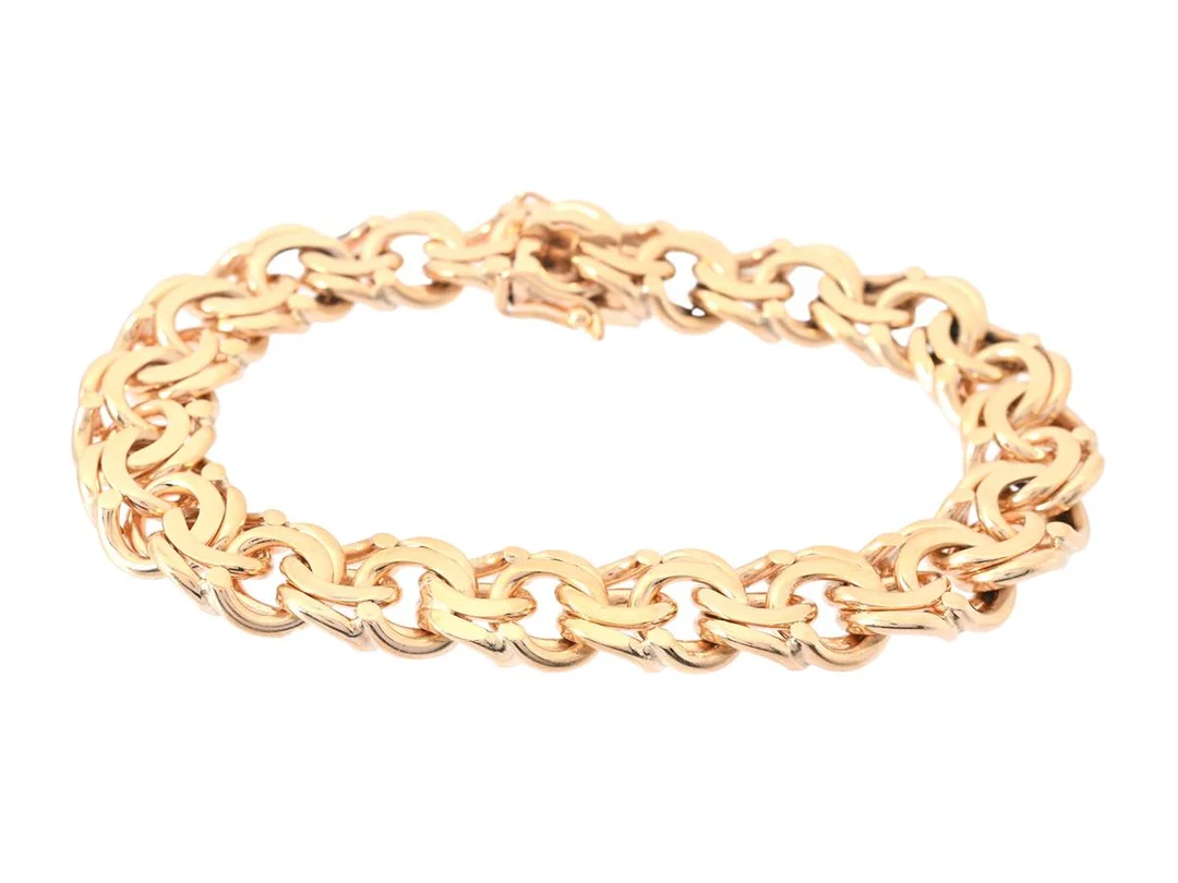 ARMBAND, 18K guld, bismarcklänk, längd 20,5 cm, bredd 1,2 cm, mindre märken på länkar, vikt 64,1 g. — Smycken/Armband — Kaplans