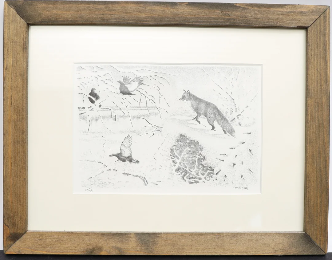 BERTIL LINDH. Skogsbild med räv, litografi, signerad och numrerad. — Engravings & Prints — Falun Auktionsbyrå
