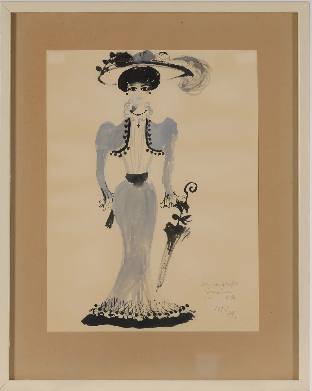 Helge Refn: Costume drawing 'Old Maiden Granada 1902', gouache — Paintings and sculptures/Drawings — Lauritz