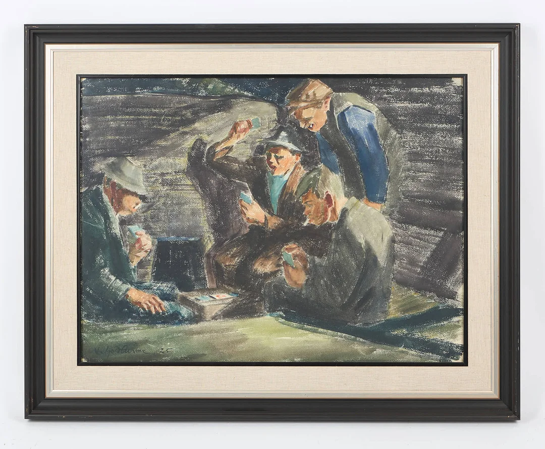 VILJO HURME. Kortspel, signerad samt daterad -25, akvarell. — Paintings — Stockholms Auktionsverk Helsinki