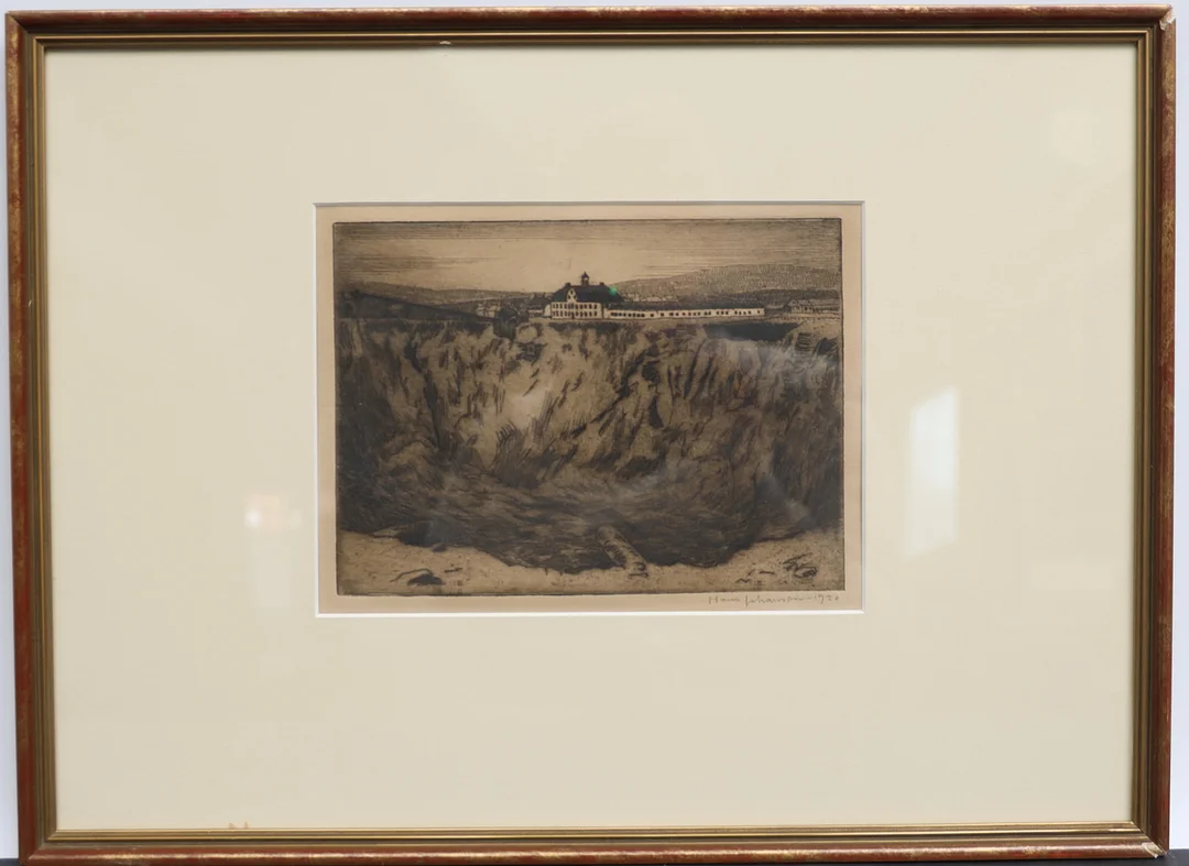 HANS JOHANSSON NORSBO. Motiv från Falu gruva, etsning, signerad och daterad 1920. — Engravings & Prints — Falun Auktionsbyrå