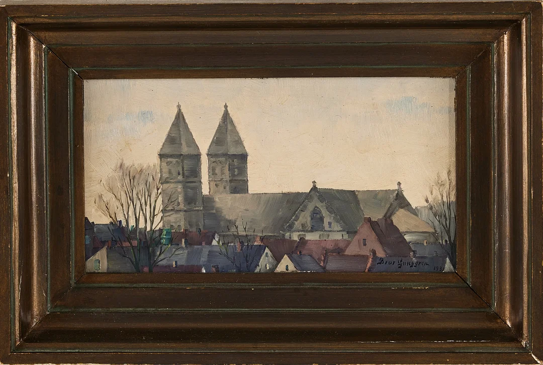 BROR LJUNGGREN (1884-1939). "Dimmig dag", Lund, olja på pannå. — Paintings — Stockholms Auktionsverk Magasin 5