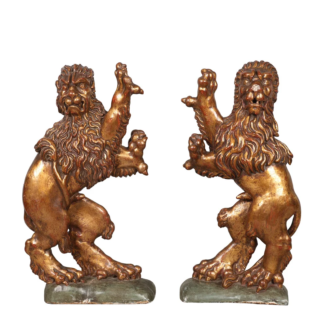 A GOOD PAIR OF 17TH CENTURY GILDED RAMPANT LIONS (2). — Other — Bishop & Miller
