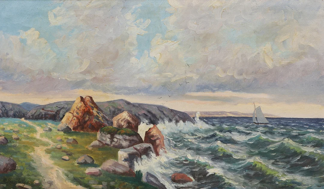 OIDENTIFIERAD KONSTNÄR. Olja på duk, kustmotiv, signerad C. Keenberg och daterad 1905. — Paintings — Ekenbergs Auktioner