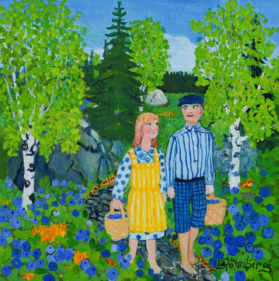 BEDA RÖNNBERG. "Hemåt med fyllda korgar", olja på pannå, signerad. — Paintings — Formstad Auktioner