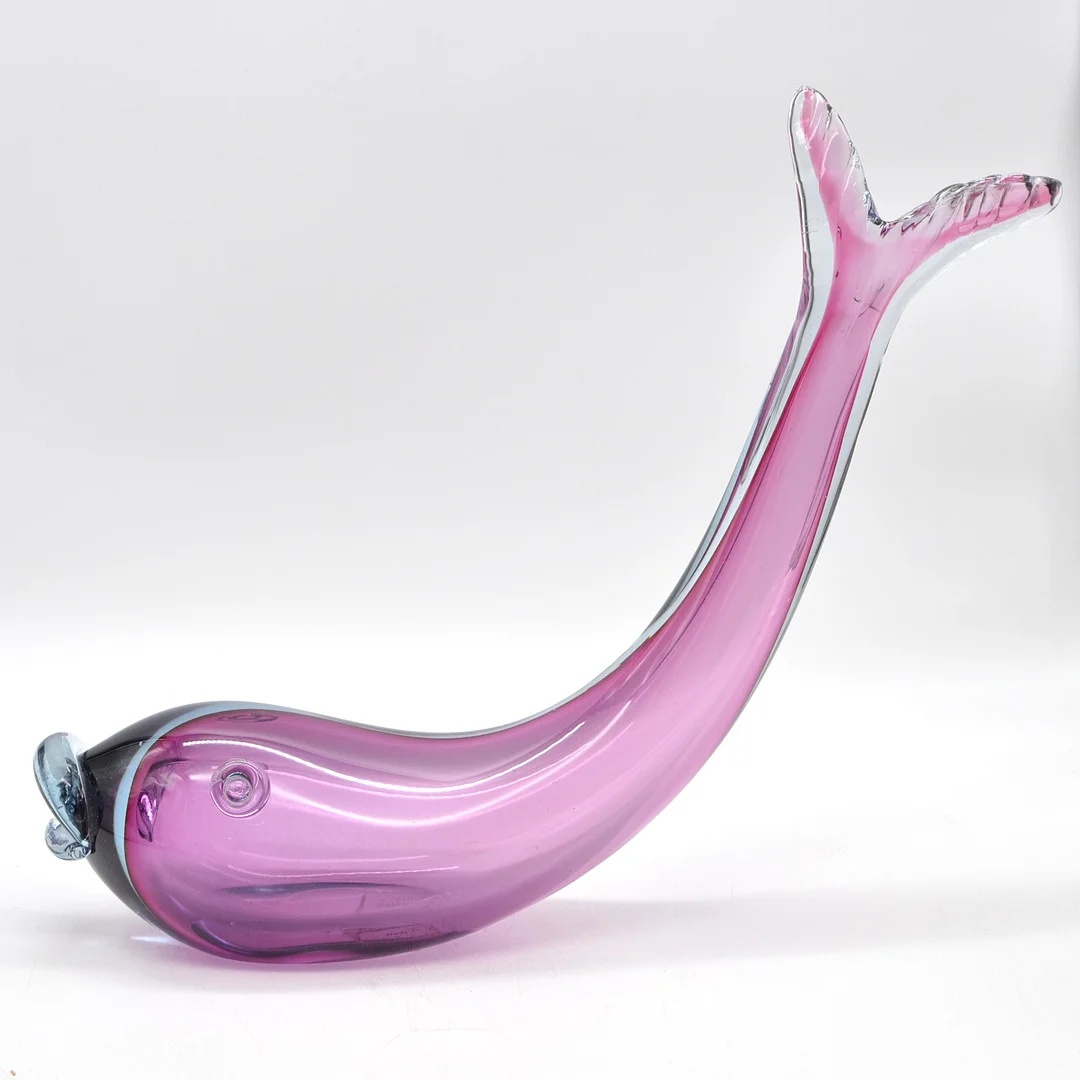ARCHIMEDE SEGUSO. FÜR SALVIATI, MURANO DESIGNERSKULPTUR, FISCH, STUDIOGLAS, SOMMERSO, ITALIEN, UM 1950, MIT STUDIOETIKETT, HÖHE: CA. 30 CM. — Art glass — Kunst- und Auktionshaus Kleinhenz