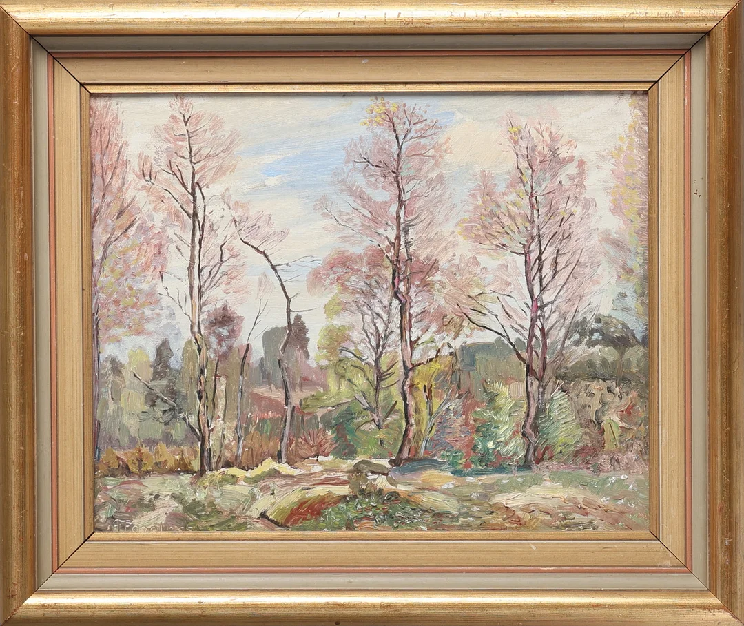 GUSTAV FOGELBERG. Olja på pannå, skogsmotiv, signerad. — Paintings — Gomér & Andersson Jönköping