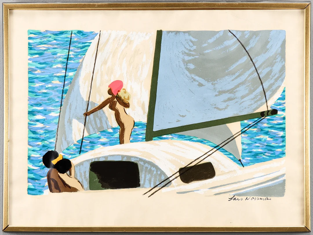 LARS NORRMAN. På segelbåten. — Engravings & Prints — Karlstad Hammarö Auktionsverk