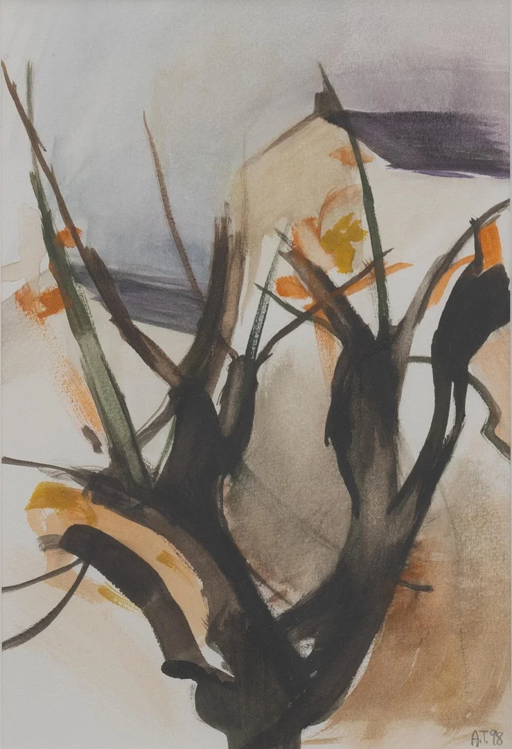 ARNE TÖRNQVIST (1932-2003). Träd vid husgavel, akvarell, signerad och daterad -98. — Paintings — Garpenhus Auktioner