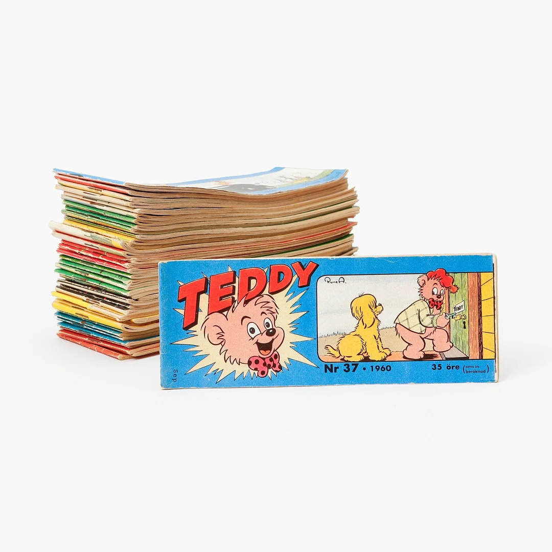 SERIETIDNINGAR, checkhäftesformat, 45 st, "Teddy", Rune Andréasson, 1959-1960. — Comics — Göteborgs Auktionsverk