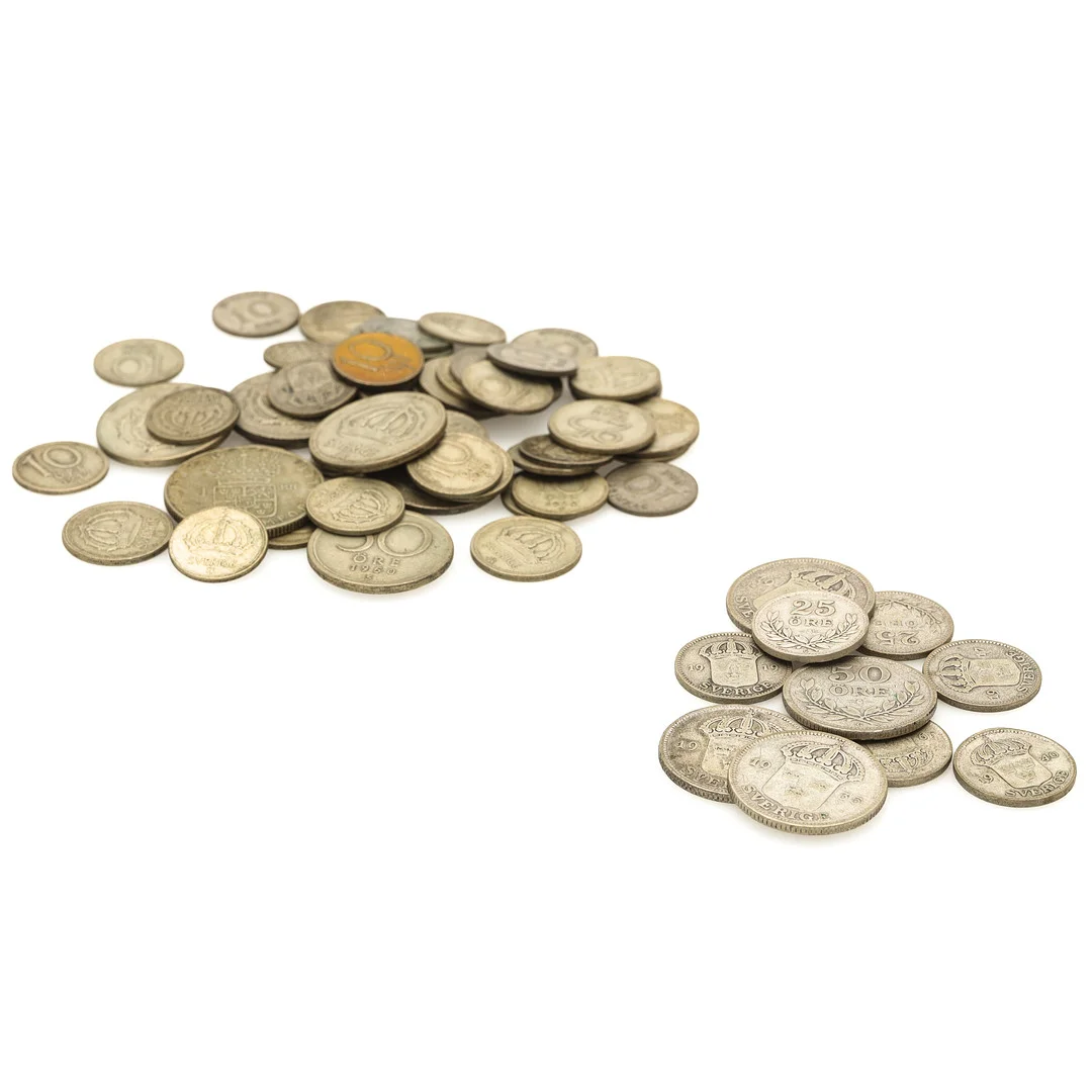 SAMLING MYNT, silver, Sverige, 40-60%, finsilvervikt ca 62 gram. — Silver — Auktionsmagasinet Vänersborg
