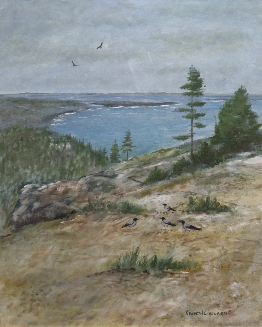 KENNETH LINDGREN. olja på duk, landskap med kråkor. — Paintings — Markus Auktioner