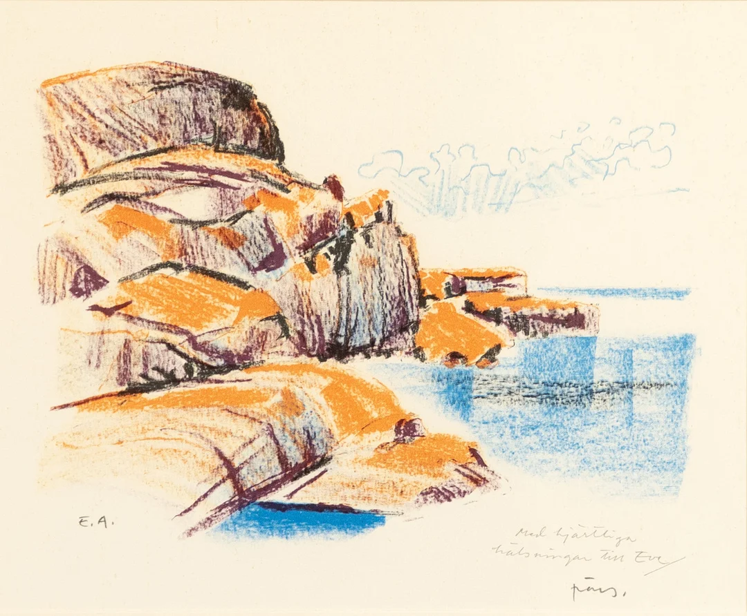 PÄR SANDBERG. litografi, signerad med dedikation, E.A. — Engravings & Prints — Karljohan Auktioner