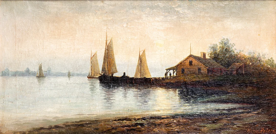 HERMANN PETERS. Segelboote am Fluss. — Paintings — Stockholms Auktionsverk Hamburg