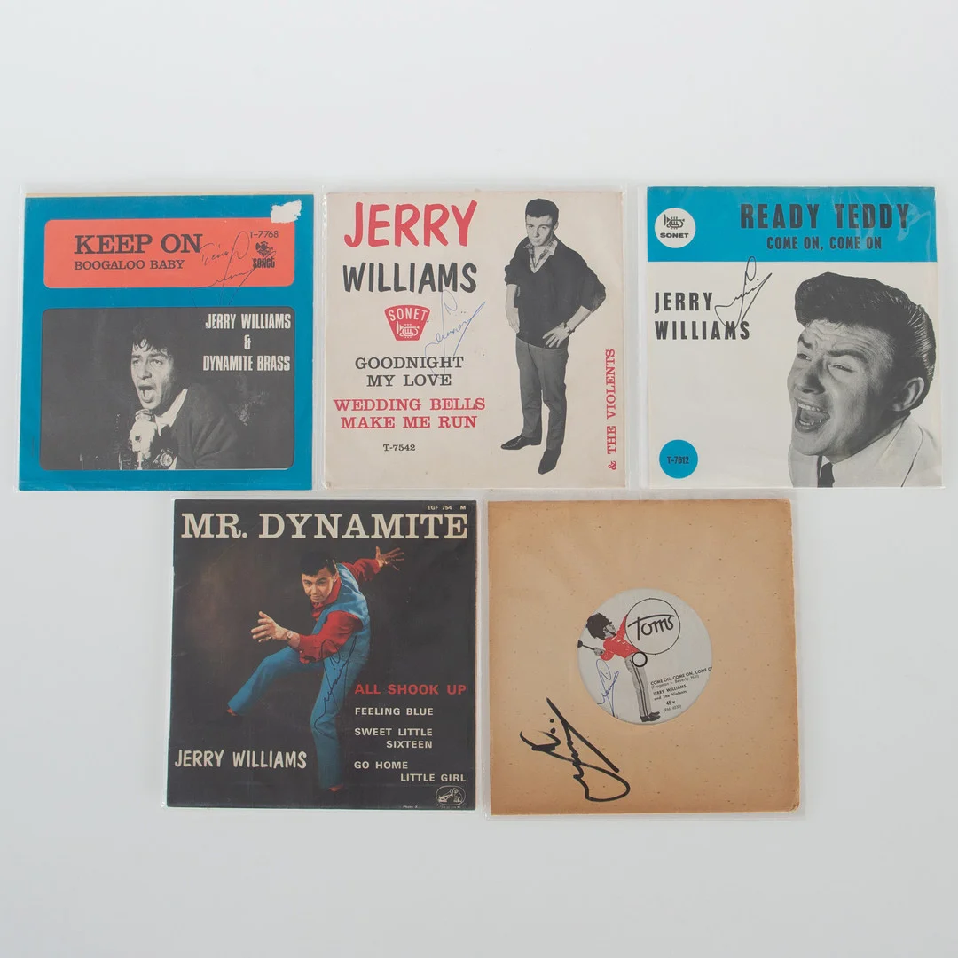 JERRY WILLIAMS. Singlar 7", 5 stycken, signerade. — Audio, Vinyl & Hi-Fi — Laholms Auktionskammare