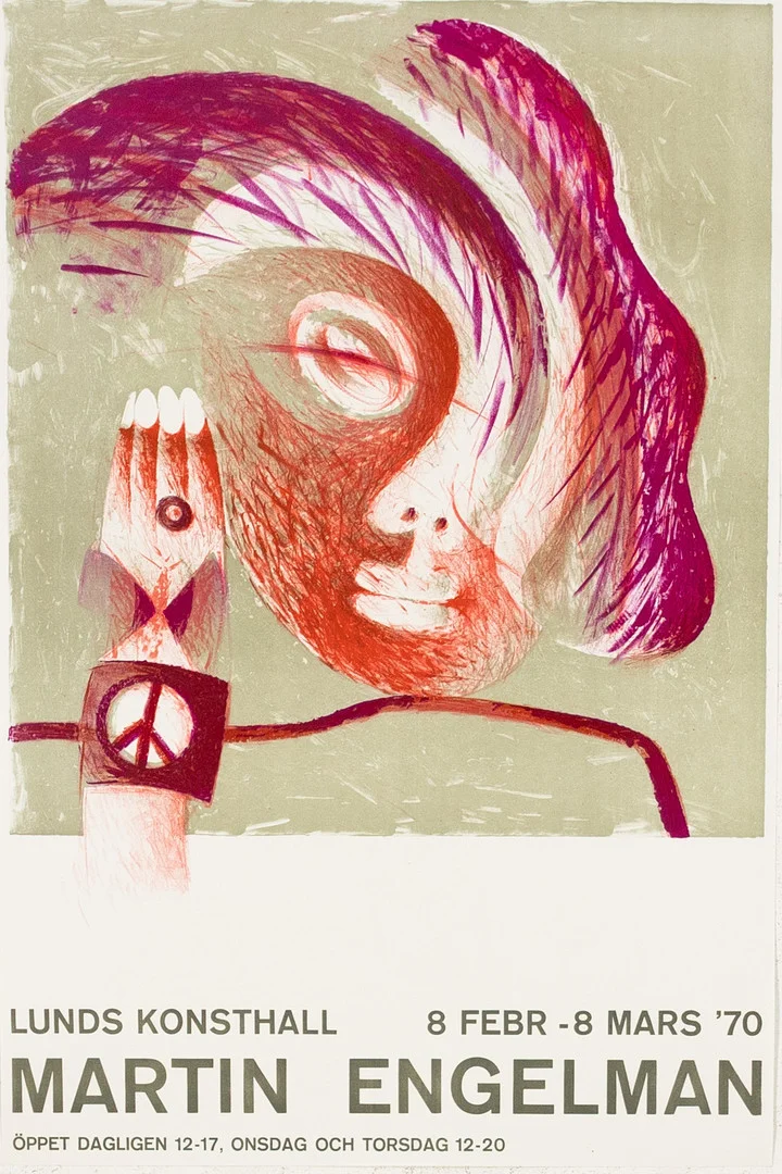UTSTÄLLNINGSAFFISCH. Martin Engelman, Lunds Konsthall, 1970. — Engravings & Prints — Karljohan Auktioner