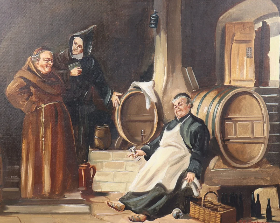 OIDENTIFIERAD KONSTNÄR. olja på duk, drickande munkar. — Paintings — Markus Auktioner