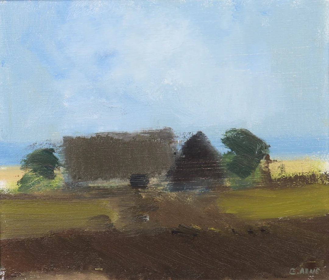 GUSTAV ARNE. olja på duk, hus i storm. — Paintings — Markus Auktioner