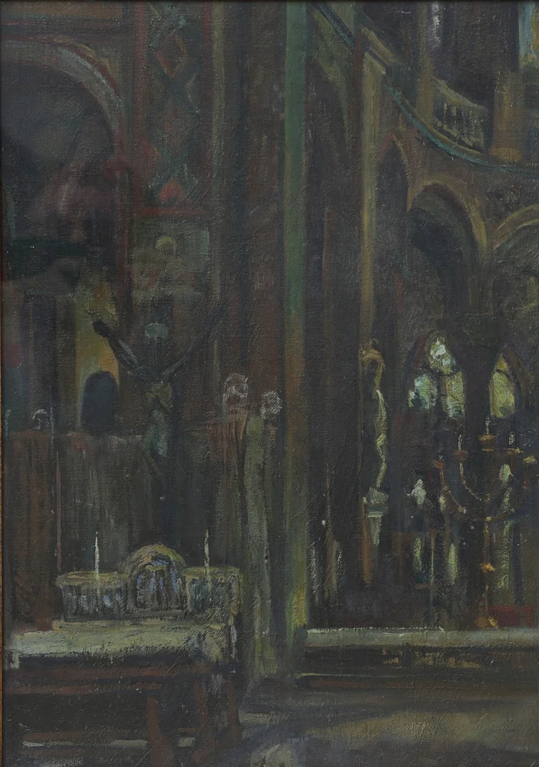 OKÄND KONSTNÄR. Katedral, olja på duk, signatur ej funnen, 1800/1900-tal. — Paintings — Växjö Auktionskammare