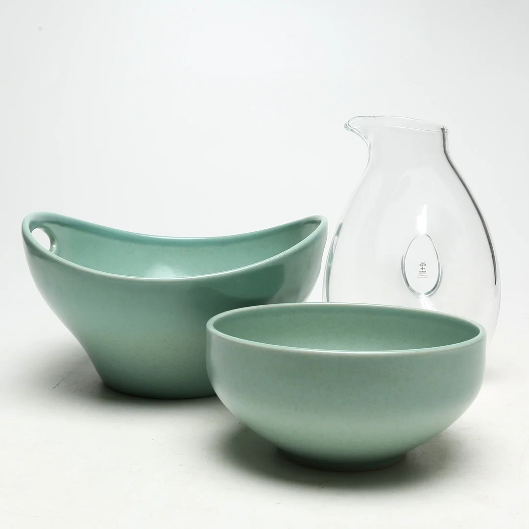 SKÅLAR 2 st, keramik, KARAFF, glas, Skruf. — Tableware — Kalmar Auktionsverk