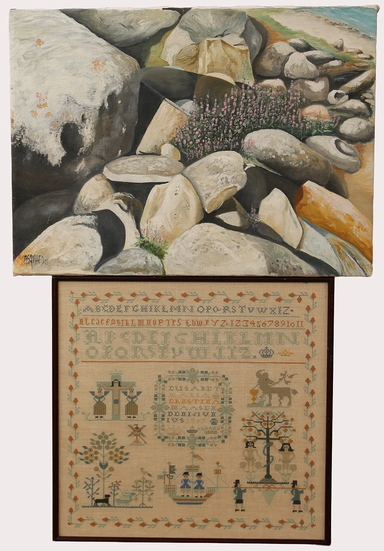 BENGT SAVHED. Olja på duk, strandstenar, signerad, samt märkduk, 1900- tal. — Paintings — Limhamns Auktionsbyrå
