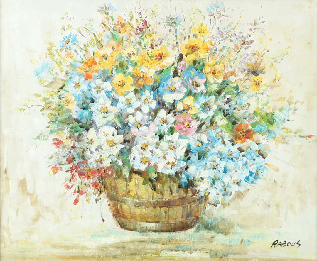 XAVIER RABOUS. Blomsterstilleben, olja på duk, signerad Rabous. — Paintings — Helsingborgs Auktionskammare