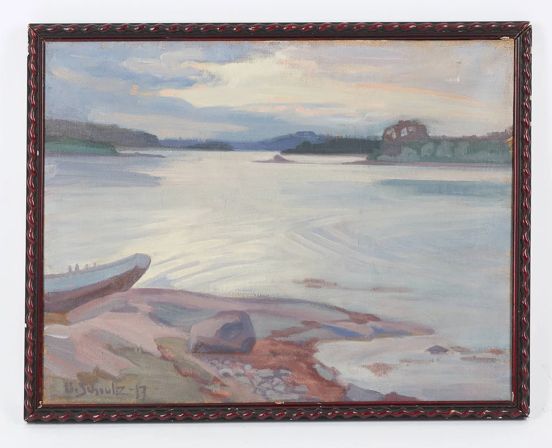 UNO SCHOULTZ (1887-?). Landskap med eka, signerad samt daterad -17, olja på duk. — Paintings — Stockholms Auktionsverk Helsinki