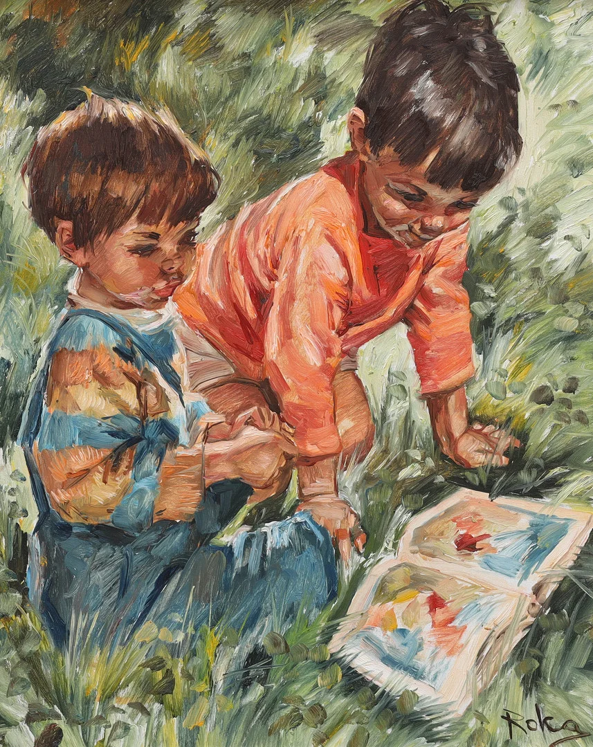 CHARLES ROKA. olja på duk, lekande barn, signerad Roka. — Paintings — Auktionsmagasinet Vänersborg