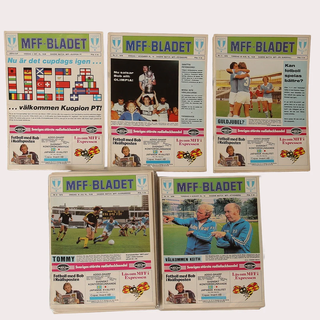 MFF-BLADET, 5 upplagor, totalt 28 häften, år 1979. — Sports memorabilia — Limhamns Auktionsbyrå